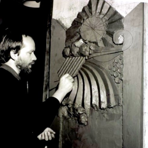 1992 Sculpting the Sainsbury Relief in Clay in my studio in Taunton